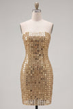 Sparkly Gold Strapless Sequin Bodycon Homecoming Dress