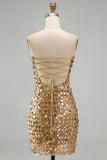 Sparkly Gold Strapless Sequin Bodycon Short Formal Dress