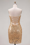 Sparkly Gold Strapless Sequin Bodycon Homecoming Dress