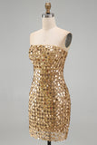 Sparkly Gold Strapless Sequin Bodycon Short Formal Dress