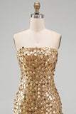 Sparkly Gold Strapless Sequin Bodycon Short Formal Dress