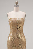 Sparkly Gold Strapless Sequin Bodycon Homecoming Dress