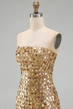 Sparkly Gold Strapless Sequin Bodycon Short Formal Dress