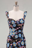 Yellow Floral Sequin Embroidered Sweetheart Bodycon Homecoming Dress