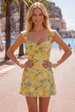 Yellow Floral Sequin Embroidered Sweetheart Bodycon Homecoming Dress