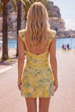 Yellow Floral Sequin Embroidered Sweetheart Bodycon Homecoming Dress