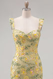 Yellow Floral Sequin Embroidered Sweetheart Bodycon Homecoming Dress