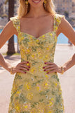 Yellow Floral Sequin Embroidered Sweetheart Bodycon Homecoming Dress