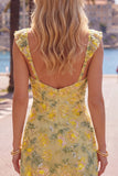 Yellow Floral Sequin Embroidered Sweetheart Bodycon Homecoming Dress