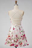 Pink Red Flower A-Line Short Formal Dress with Embroidery