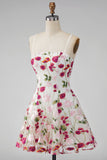 Pink Red Flower A-Line Short Formal Dress with Embroidery