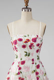 Pink Red Flower A-Line Short Formal Dress with Embroidery