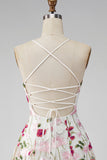 Pink Red Flower A-Line Short Formal Dress with Embroidery