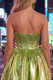 Metallic Green A-Line Sweetheart Corset Ruched Homecoming Dress