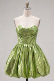 Metallic Green A-Line Sweetheart Corset Ruched Homecoming Dress