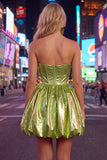 Metallic Green A-Line Sweetheart Corset Ruched Homecoming Dress