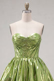 Metallic Green A-Line Sweetheart Corset Ruched Homecoming Dress