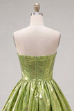 Metallic Green A-Line Sweetheart Corset Ruched Homecoming Dress