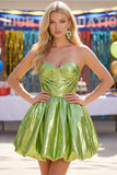 Metallic Green A-Line Sweetheart Corset Ruched Homecoming Dress
