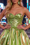 Metallic Green A-Line Sweetheart Corset Ruched Homecoming Dress