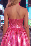 Metallic Green A-Line Sweetheart Corset Ruched Homecoming Dress