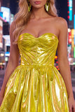 Metallic Green A-Line Sweetheart Corset Ruched Homecoming Dress