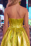 Metallic Green A-Line Sweetheart Corset Ruched Homecoming Dress