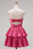 Metallic Green A-Line Tiered Sweetheart Pleated Ruched Cut Out Homecoming Dress