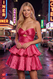 Metallic Green A-Line Tiered Sweetheart Pleated Ruched Cut Out Homecoming Dress
