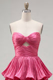 Metallic Green A-Line Tiered Sweetheart Pleated Ruched Cut Out Homecoming Dress