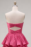 Metallic Green A-Line Tiered Sweetheart Pleated Ruched Cut Out Homecoming Dress