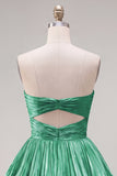 Metallic Green A-Line Tiered Sweetheart Pleated Ruched Cut Out Homecoming Dress