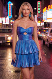 Metallic Green A-Line Tiered Sweetheart Pleated Ruched Cut Out Homecoming Dress