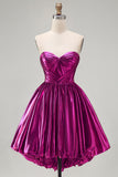 Royal Blue Metallic A-Line Sweetheart Ruched Corset Asymmetrical Homecoming Dress