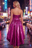 Royal Blue Metallic A-Line Sweetheart Ruched Corset Asymmetrical Homecoming Dress