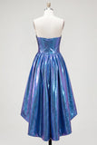 Royal Blue Metallic A-Line Sweetheart Ruched Corset Asymmetrical Homecoming Dress