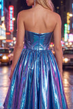 Royal Blue Metallic A-Line Sweetheart Ruched Corset Asymmetrical Homecoming Dress