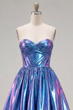 Royal Blue Metallic A-Line Sweetheart Ruched Corset Asymmetrical Homecoming Dress
