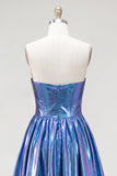 Royal Blue Metallic A-Line Sweetheart Ruched Corset Asymmetrical Homecoming Dress