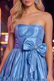 Strapless Dark Green A-Line Ruffles Homecoming Dress with Bow