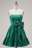 Strapless Dark Green A-Line Ruffles Homecoming Dress with Bow