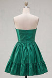 Strapless Dark Green A-Line Ruffles Homecoming Dress with Bow