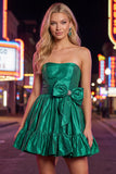 Strapless Dark Green A-Line Ruffles Homecoming Dress with Bow