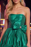 Strapless Dark Green A-Line Ruffles Homecoming Dress with Bow