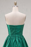 Strapless Dark Green A-Line Ruffles Homecoming Dress with Bow