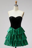 Sweetheart A-Line Black Green Tiered Homecoming Dress with Lace Up Back