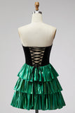 Sweetheart A-Line Black Green Tiered Homecoming Dress with Lace Up Back
