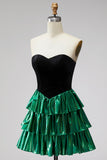 Sweetheart A-Line Black Green Tiered Homecoming Dress with Lace Up Back