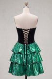 Sweetheart A-Line Black Green Tiered Homecoming Dress with Lace Up Back
