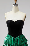 Sweetheart A-Line Black Green Tiered Homecoming Dress with Lace Up Back
